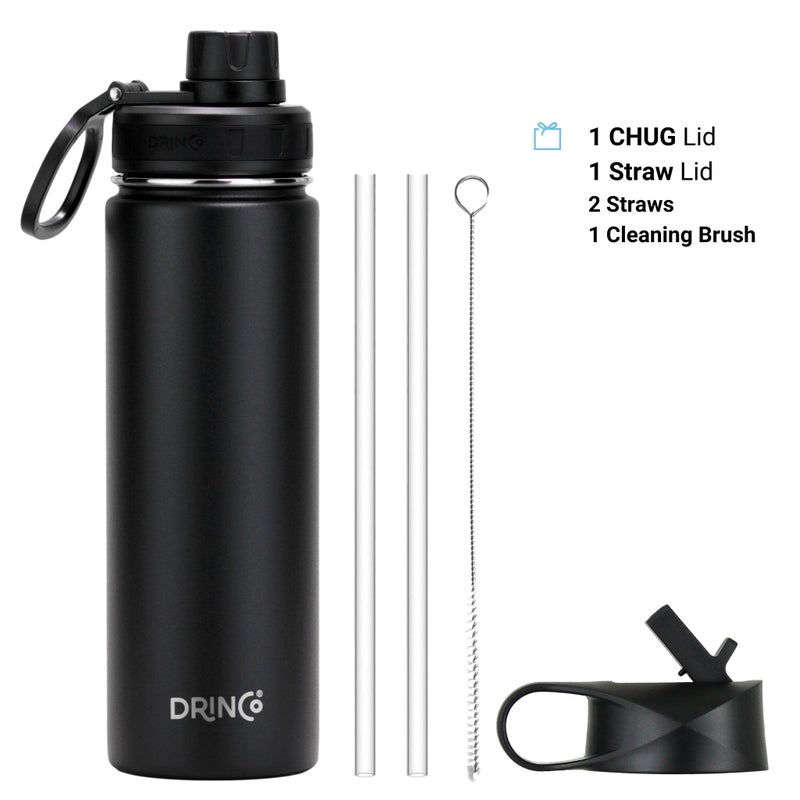 Drinco Stainless Steel Water Bottle Spout Lid Vacuum Insulated Double Wall Water Bottle Wide Mouth (40oz 32oz 22oz 18oz 14oz) Leak Proof Keep Cold Sport Camping Hiking (22 oz, 22oz Black) - Image 2
